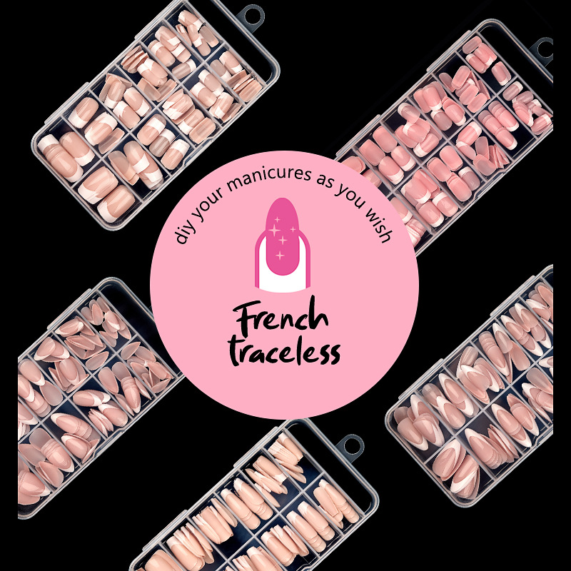 跨境亚马逊货源美甲贴方形杏仁芭蕾法式手指甲片欧美穿戴甲120片