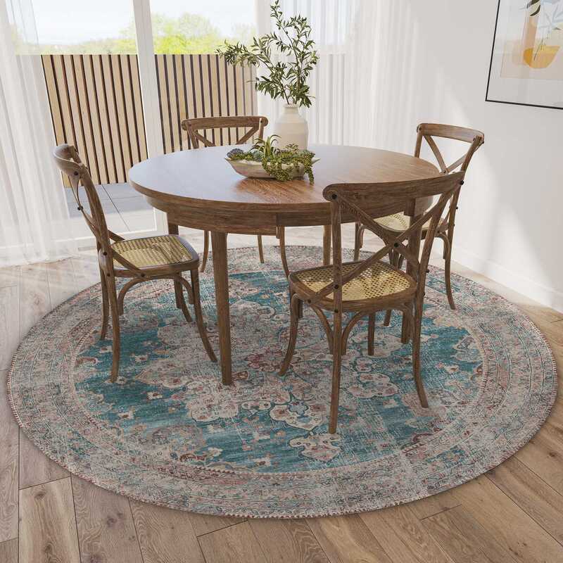 Nordic Ethnic Style Round Coffee Table Blanket, Stain-Resistant and Wear-Resistant Table and Chair Carpet, Retro Persian Floral Carpet, Thickened Delivery