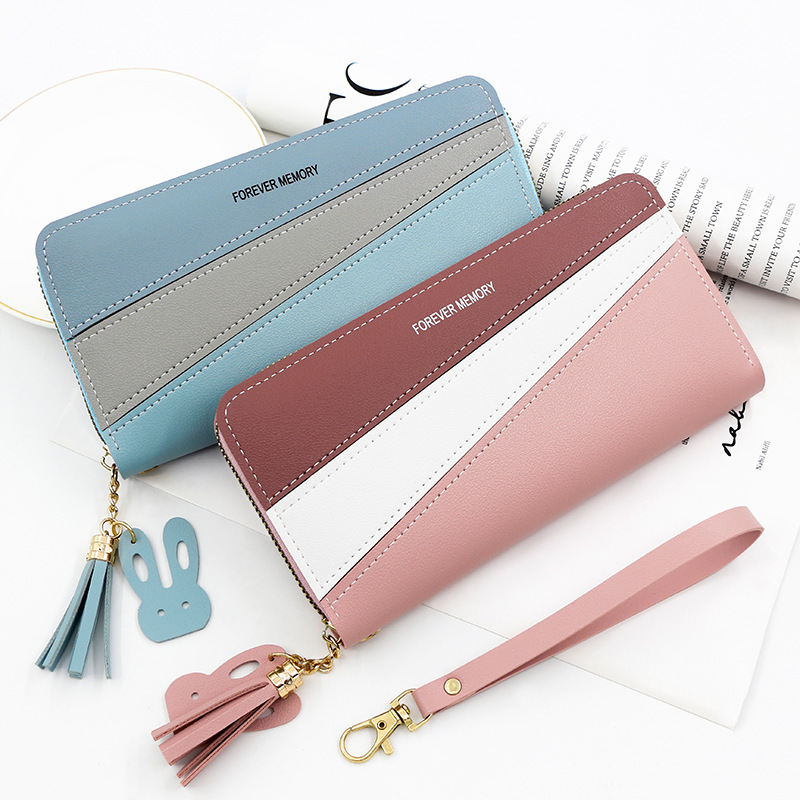 Cute Style Women's Long Wallet with Zipper, Three-Color Leather Patchwork, Fashionable Coin Purse with Card Slots, Handbag Cute Style Women's Long Wallet with Zipper, Three-Color Leather Patchwork, Fashionable Coin Purse with Card Slots, Handbag