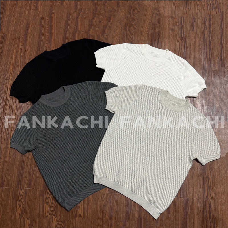 New American-style summer blend cotton skin-friendly breathable hollow-out round-neck knitted short-sleeve casual versatile knit shirt T-shirt