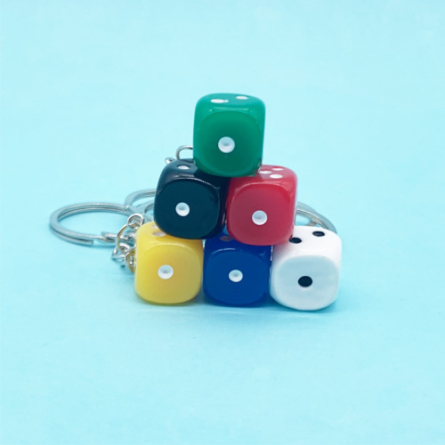 Simulation color dice keychain resin solid color mahjong mini dice bag small gift pendant wholesale
