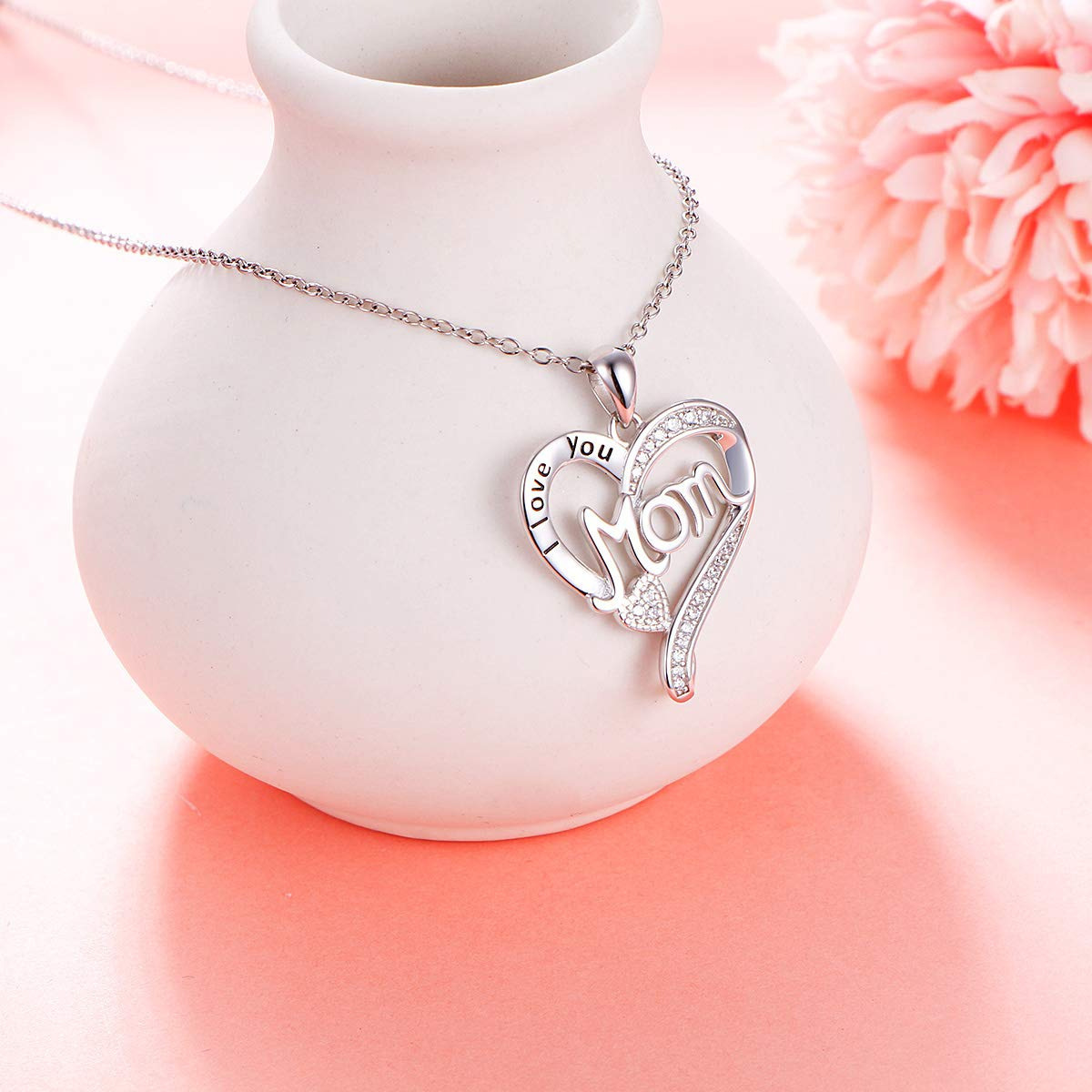 Letter, Heart Shape Pattern 925 Sterling Silver Rhinestones Plating Letter Heart Shape Pendant Necklace