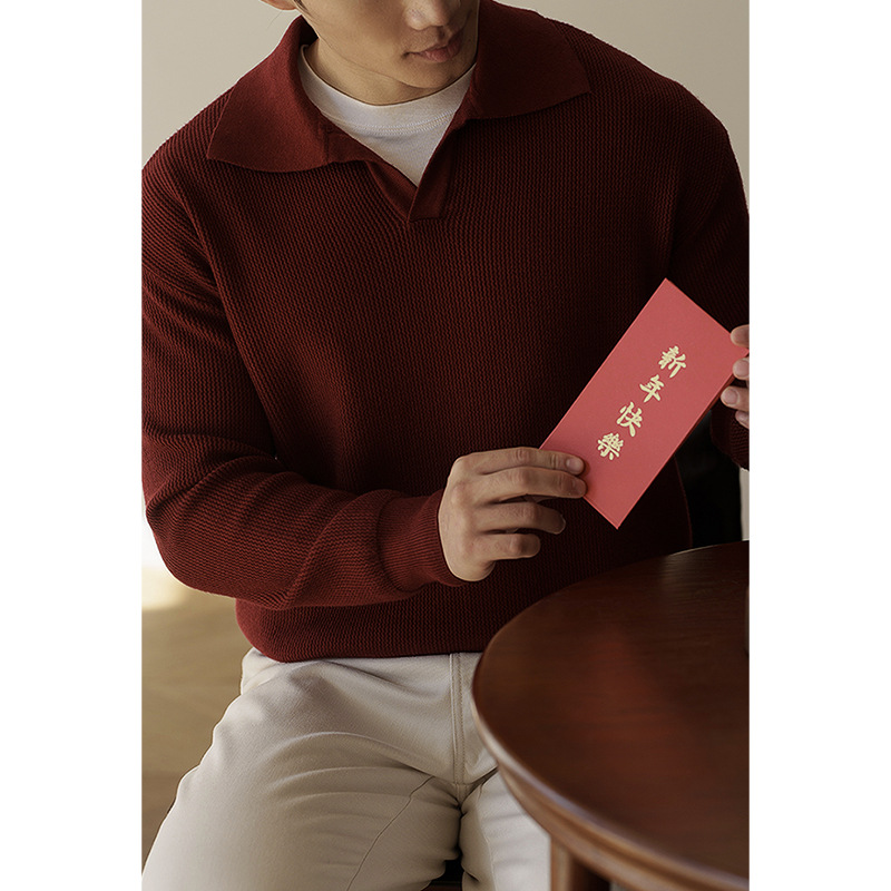 Polo Collar Knit Sweater Burgundy