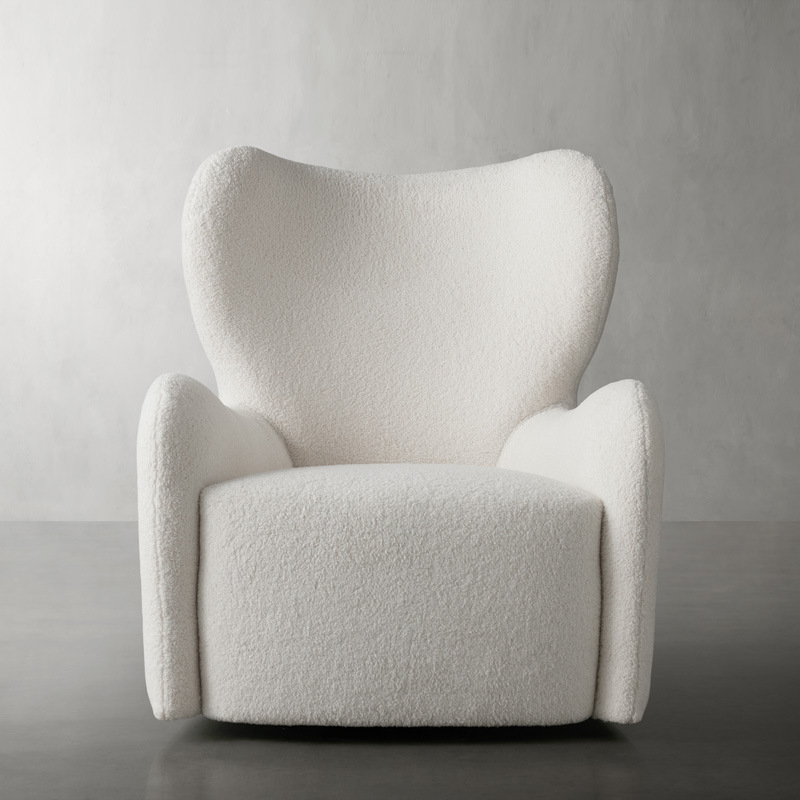 Nordic light luxury sheepskin velvet casual single chair, Italian minimalist wabi-sabi style vintage curved internet-famous homestay sofa chair