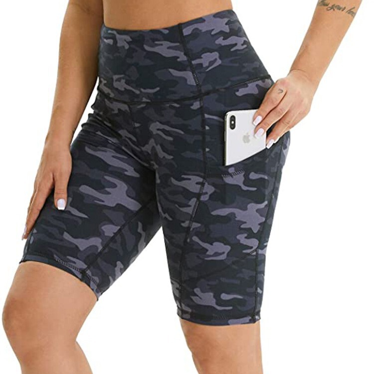 Amazon Hot Breathable Sweat Absorbing Five-point High Waist Printed Yoga Pants Belted Waist Hip-lifting Skin-friendly Naked Sports Fitness