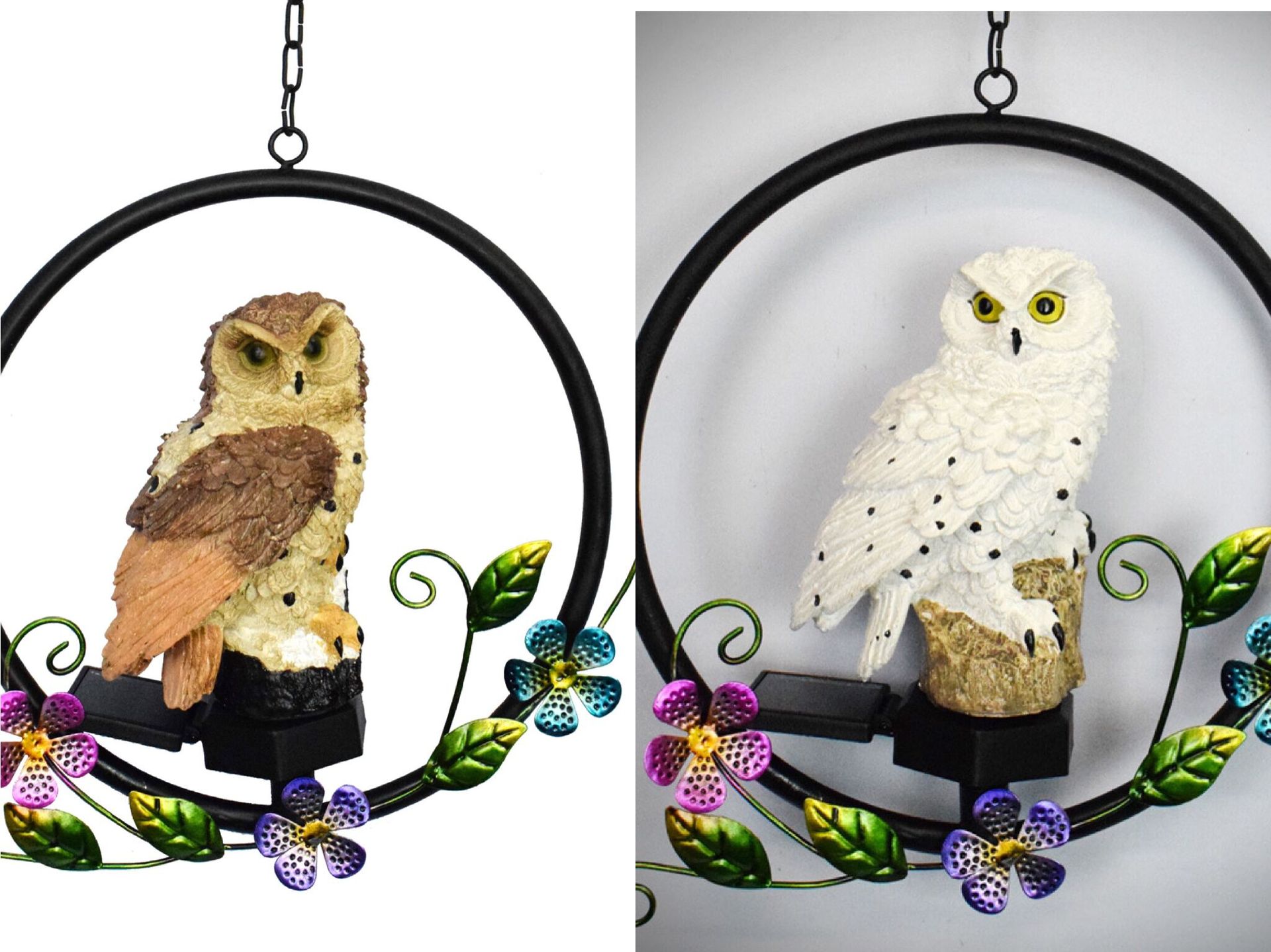 跨境新款猫头鹰树脂太阳能草坪灯公园庭院铁艺挂件LED灯装饰