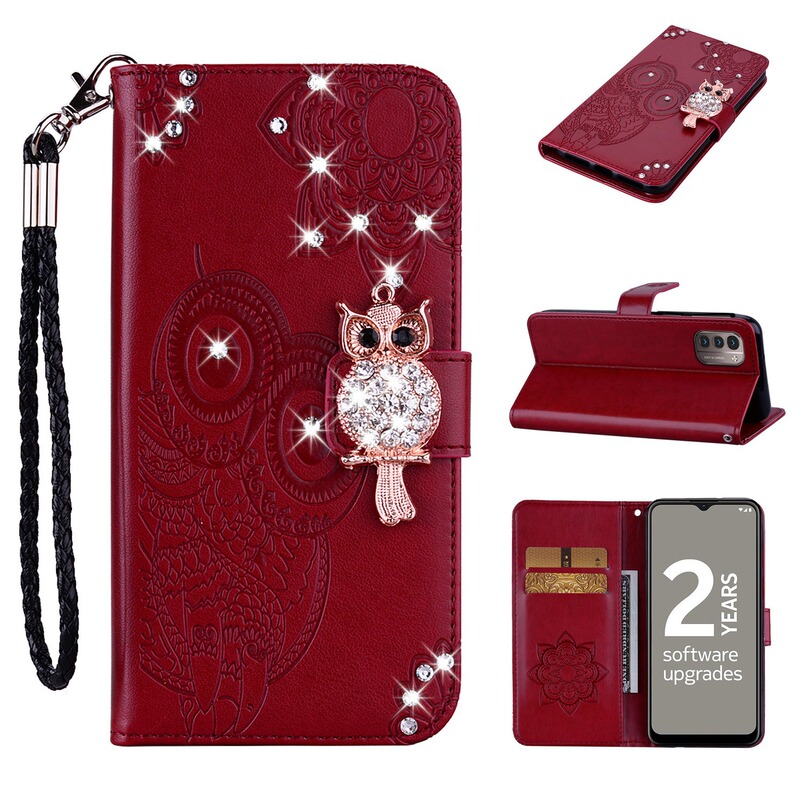 Suitable for Samsung Aa35 Owl Jewelry Dot Diamond Mobile Phone Leather Case A15 Bracket Flip Card Protective Cover
