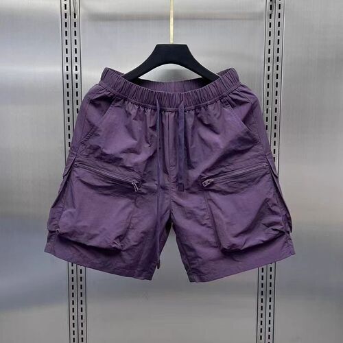 Summer thin outdoor work shorts, men's loose casual quarter pants, quick-drying outer wear pockets, zipper breathable midpants