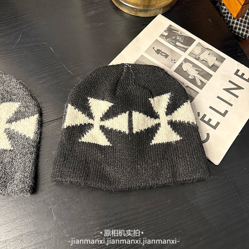 日系涩谷街头辣妹星星针织堆堆帽子女秋冬甜酷网红百搭套头毛线帽|undefined