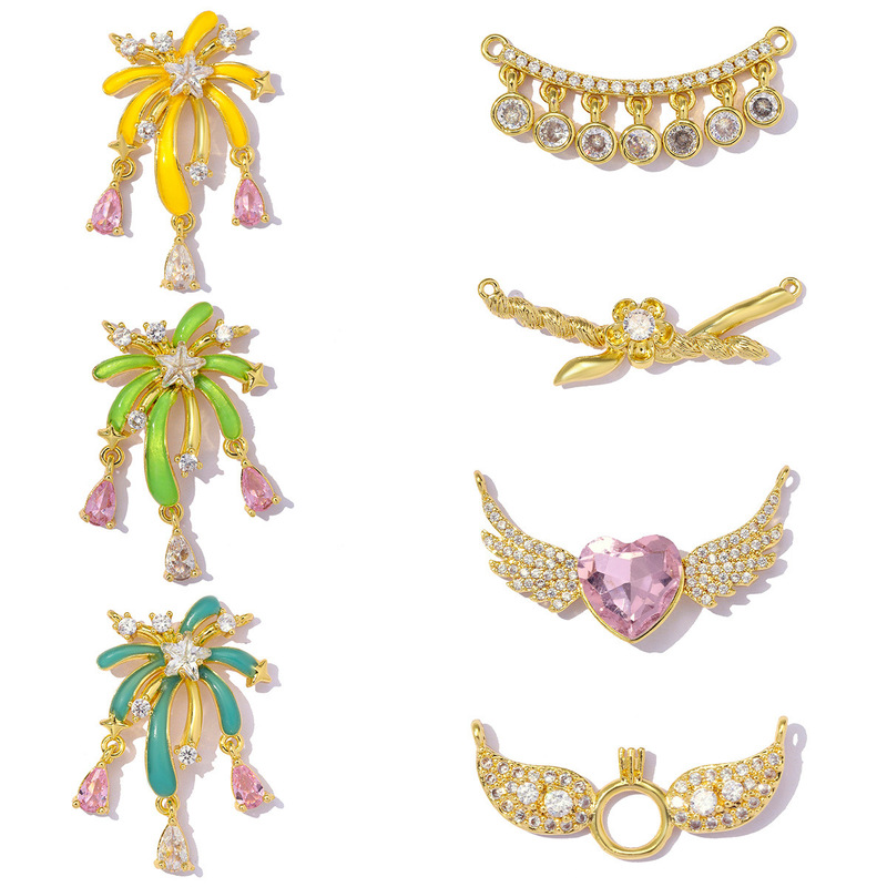 European and American Style Light Luxury Heart-Shaped Wing Flower DIY Copper Zircon Necklace Double Ring Connection Pendant Women's Flower Tassel Jewelry European and American Style Light Luxury Heart-Shaped Wing Flower DIY Copper Zircon Necklace Double Ring Connection Pendant Women's Flower Tassel Jewelry
