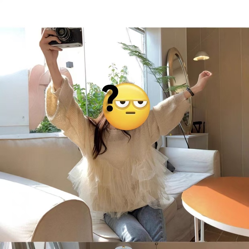 2025春季宽松显瘦气质仙气针织衫套头上衣慵懒风网纱拼接长袖女|undefined