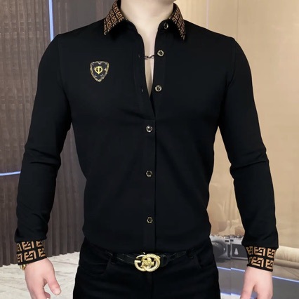 boy 2024 Spring And Autumn Men's Top New Cardigan Sweatshirt Turn-down Collar Slim Fit Casual Long Sleeve Base Shirt_voghion.com