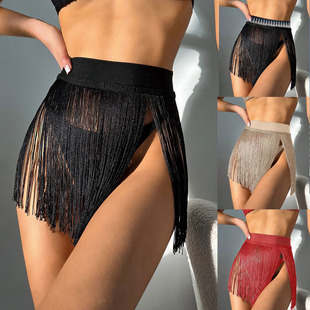 2024 Amazon tassel fashion small skirt beach swimming trunks European and American hip high waist holiday bikini swimming skirt