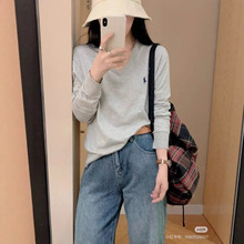 现货RL拉夫小马标刺绣V领长袖T恤女士简约时尚百搭宽松打底衫显瘦