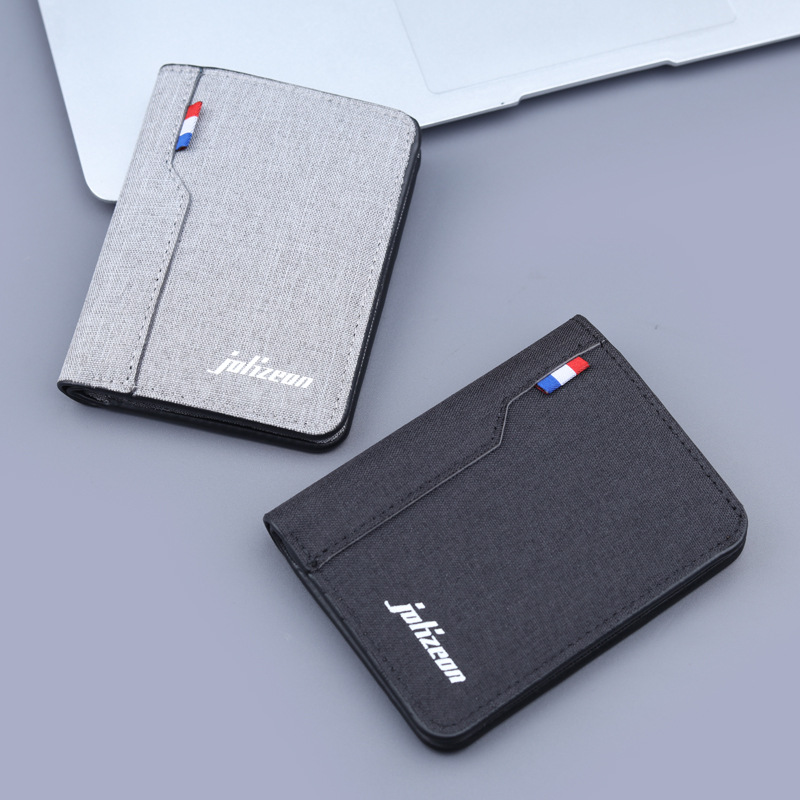 Cartera vertical de tela suave, cartera de lona, cartera plegable de cuero para hombres, mini vaqueros, cartera pequeña, cartera de tarjetas para hombres.