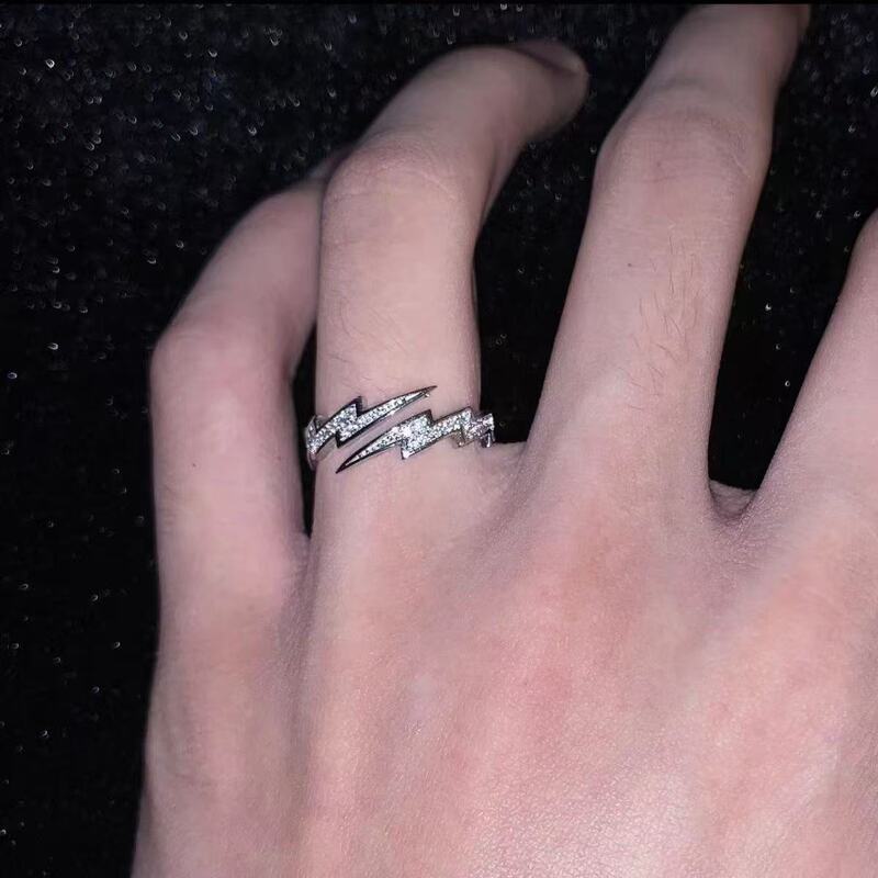 Alloy Ring Lightning Silver Hip-Hop Ring Opening Adjustable Niche Design Gift for Best Friend and Girlfriend Trendy