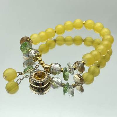 S433-8MM 사각 다이아몬드 유리 옐로우 모조 옥 팔찌 #SZ1449