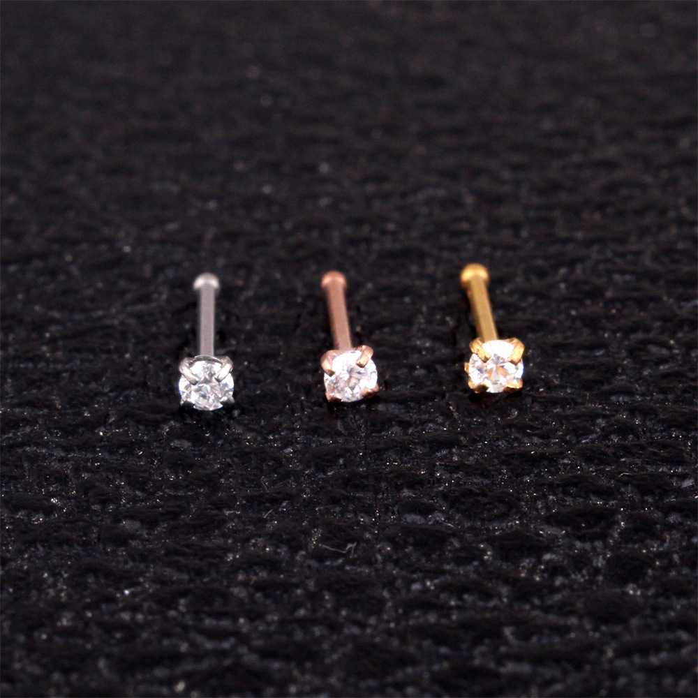 Cross-Border 1.5/2/2.5 Zircon Titanium Earrings Studs Nose Rings For Women Simple Stainless Steel Piercing_voghion.com