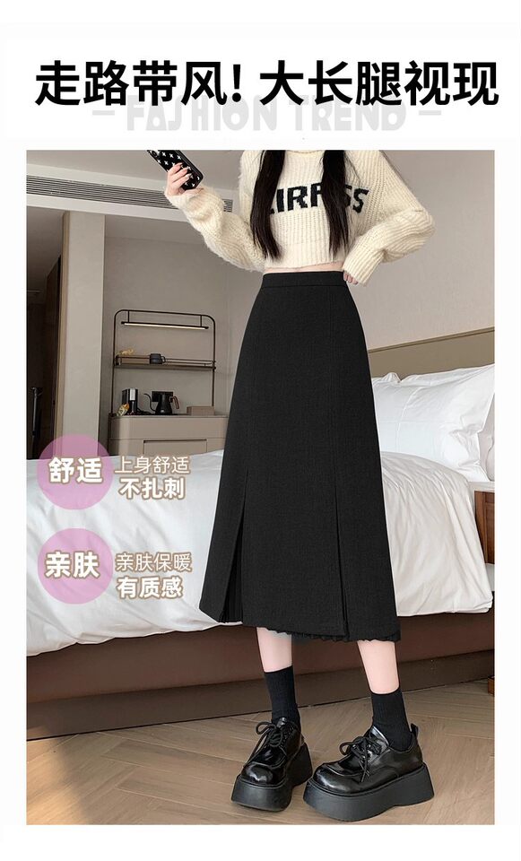 Chân váy vest dáng dài vừa, cạp cao, xẻ tà, xếp ly tôn dáng — màu xám, màu đen chi tiết 6