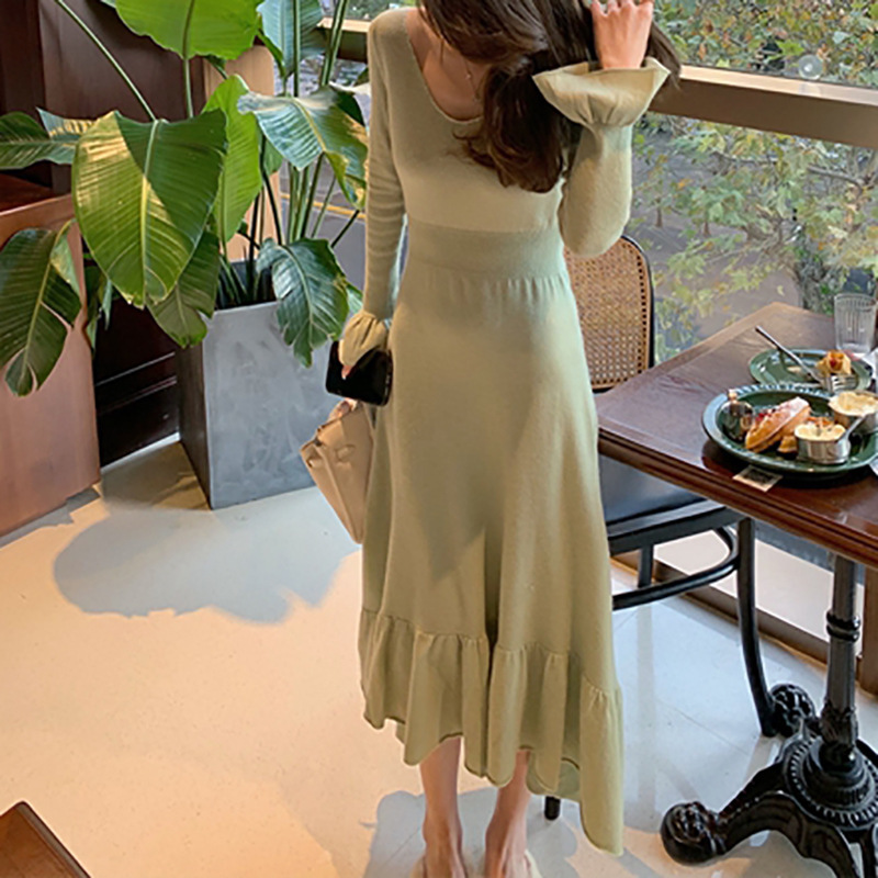 Mermaid Tail Elegant Bell Sleeve Dress/Wool Versatile French Skirt