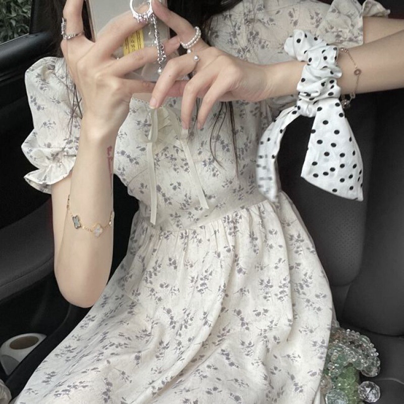Pure Creamy Floral dress 2022 Summer Gentle First Love Dress White Moonlight French Puff Sleeve Korean Style Dress Pure Creamy Floral dress 2022 Summer Gentle First Love Dress White Moonlight French Puff Sleeve Korean Style Dress