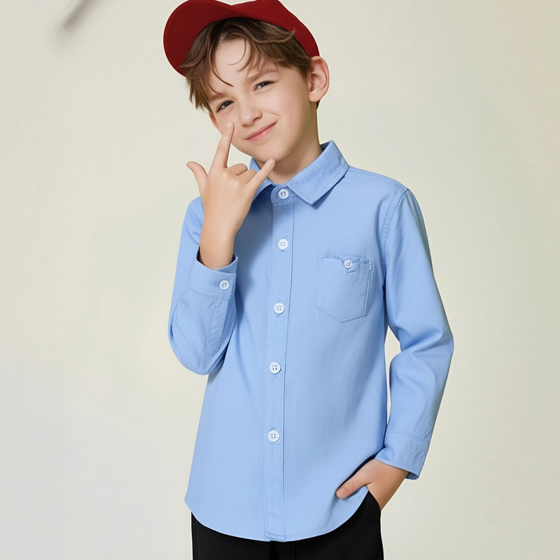 HOWCUTE cotton shirt foreign trade factory simple button long sleeve shirt boys fashion solid color stretch shirt