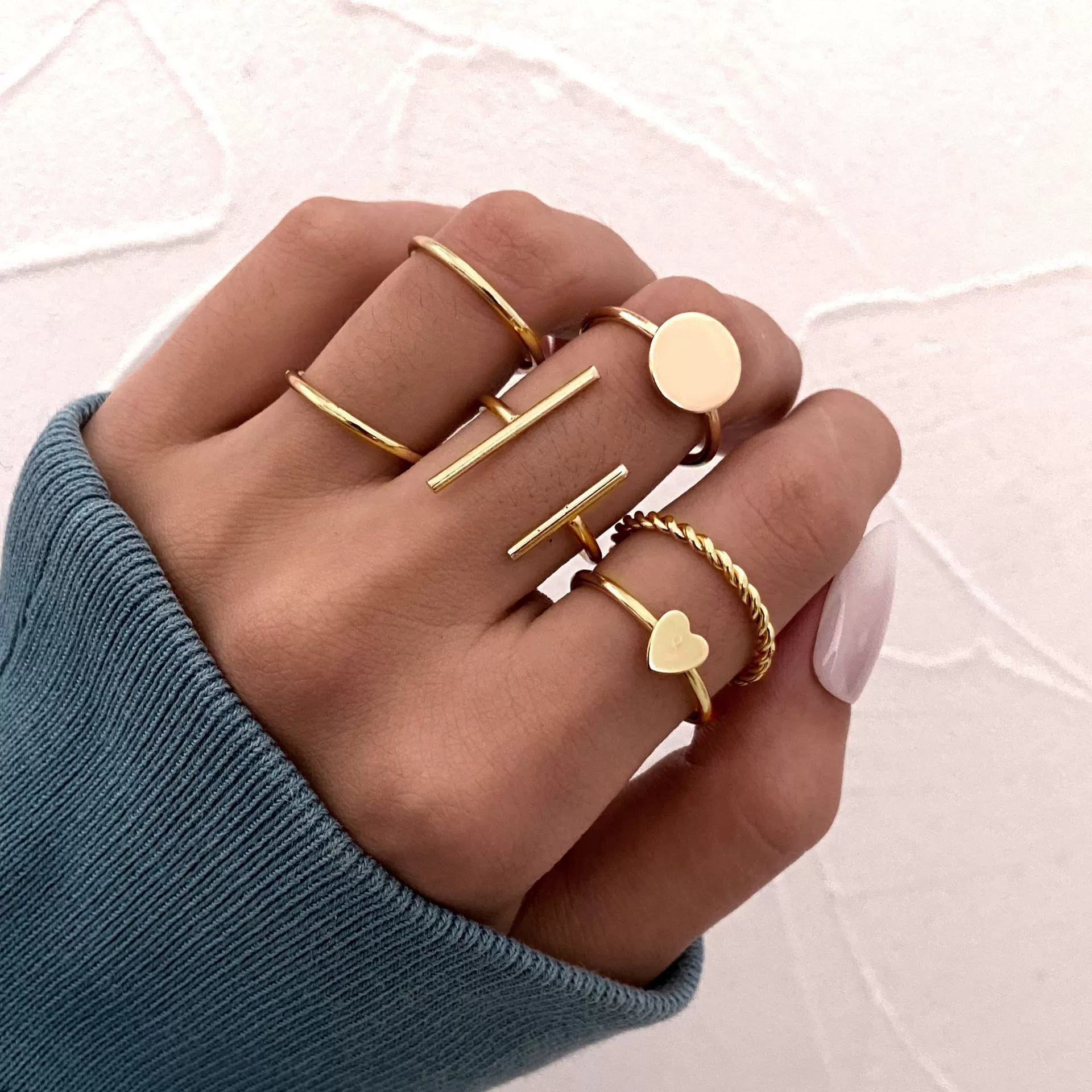 Multi-Joint Ring Set, 22 Pieces, Metal Adjustable Rings, Gold-Tone Mix