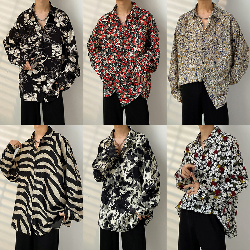 Hong Kong Style Retro Floral Shirt Men's Long-Sleeved Hawaiian Handsome Ins Floral Shirt Men's Autum Loose Casual Top Hong Kong Style Retro Floral Shirt Men's Long-Sleeved Hawaiian Handsome Ins Floral Shirt Men's Autum Loose Casual Top
