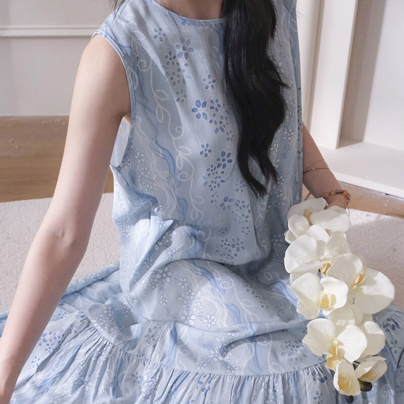 Cotton Silk Family New Sleeveless Vest Nightdress for Women, Fresh and Loose Mid-Length Dress, Cotton Silk Summer Comfortable Dress for Women