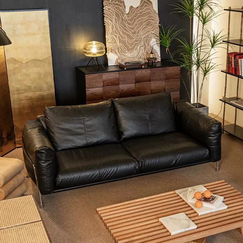 Sofá de cuero antiguo minimalista sala de estar Bauhaus estilo retro negro sofá hammer 2025 nuevo