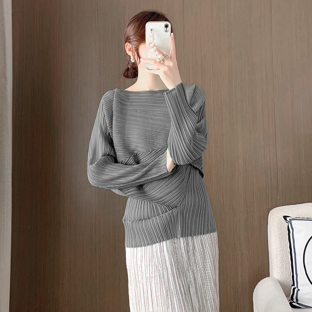 Top plisado Miyake para mujer, camiseta de manga larga con diseño irregular de nicho, muy vendida, moderna en Instagram. image 9