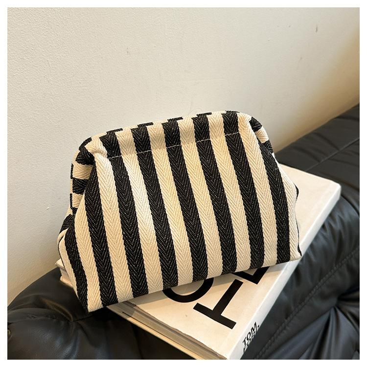 New cross-border fashion color-blocking striped cosmetic bag, women's loose change mobile phone storage bag, trendy and niche cloud clutch undefined