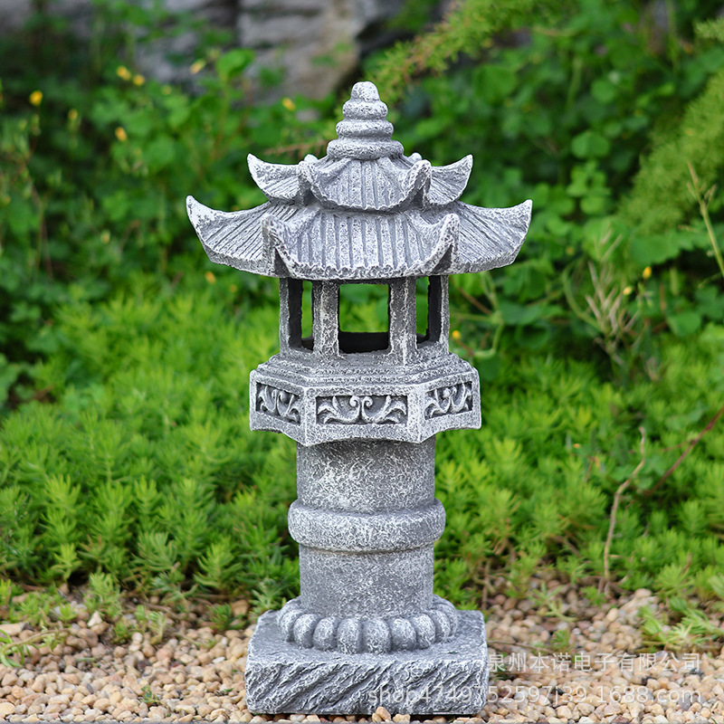 Outdoor Stone Tower Palace Lantern Garden Lamp Ornament Temple Zen Garden Resin Decorative Ornament Solar Statue Lamp Outdoor Stone Tower Palace Lantern Garden Lamp Ornament Temple Zen Garden Resin Decorative Ornament Solar Statue Lamp