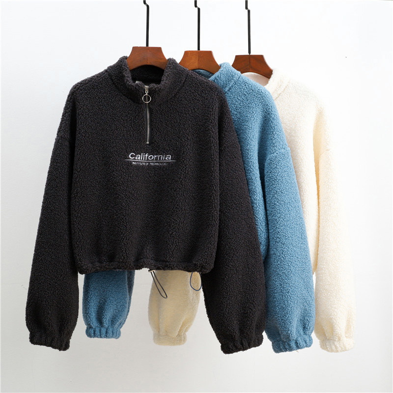 Vêtements pour femmes Pull court en polaire d'agneau Real Shot_voghion.com