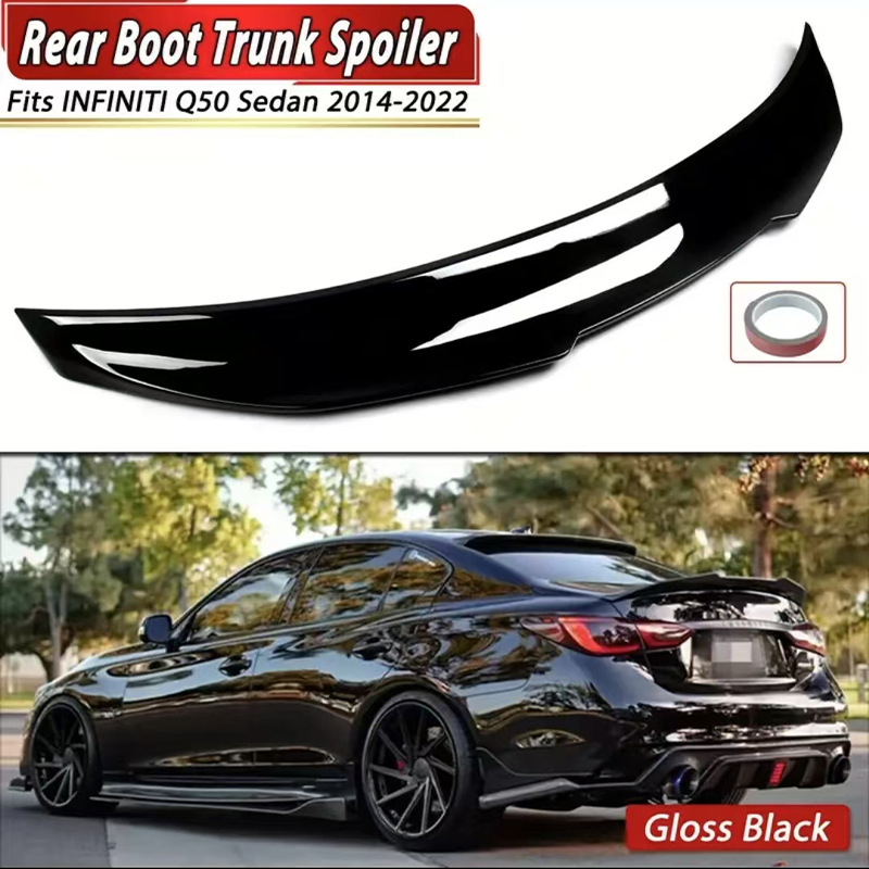 Suitable for Infiniti 2014-2024 Q50/Q50L Rear Spoiler Psm Model Glossy Black Carbon Fiber Pattern No Drilling Required