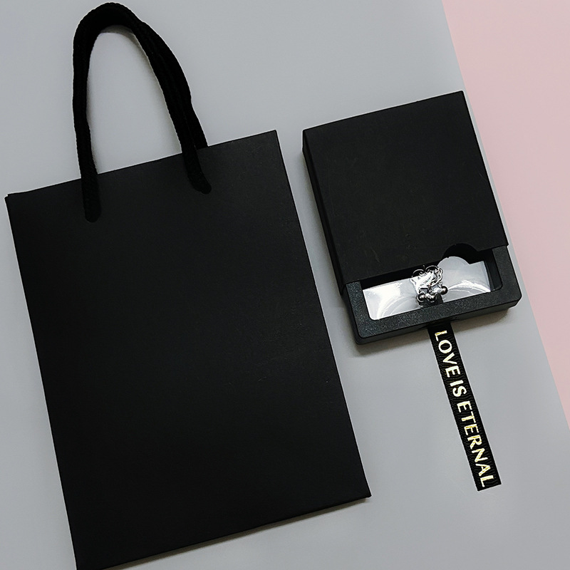 黑色手提袋悬浮盒礼盒戒指手链吊坠项链首饰包装盒刻字擦银布贺卡
