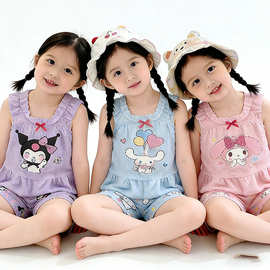 女童吊带夏季薄款ku洛米睡衣套装女孩家居服宝宝背心短裤两件套潮