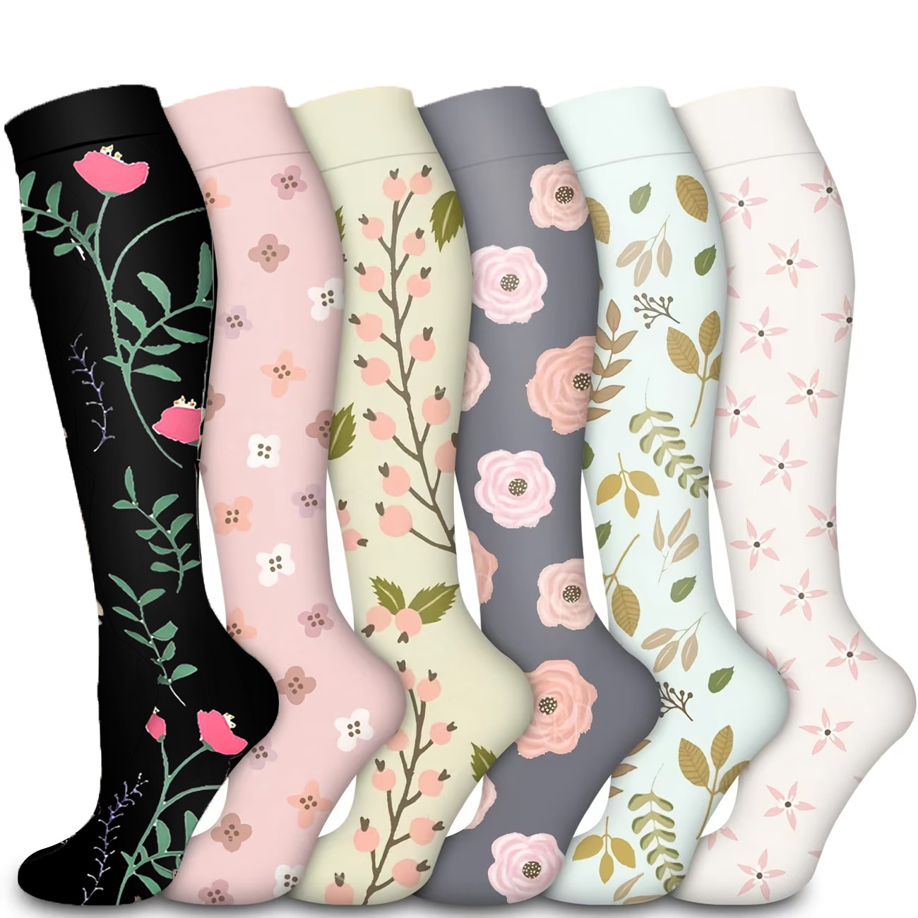 Juego de 6 pares de calcetines deportivos de compresión transfronterizos para fitness, calcetines largos de compresión para pantorrillas para hombres y mujeres, calcetines de compresión elásticos. image 12