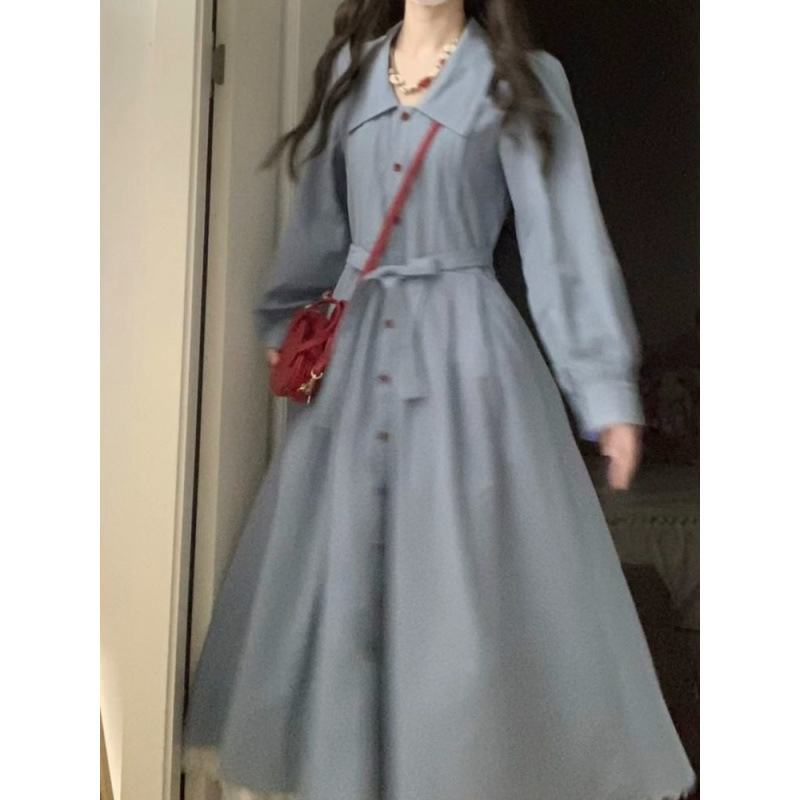 两件套秋季法式学院风设计感收腰显瘦连衣裙女学生+叠穿外搭罩裙|undefined