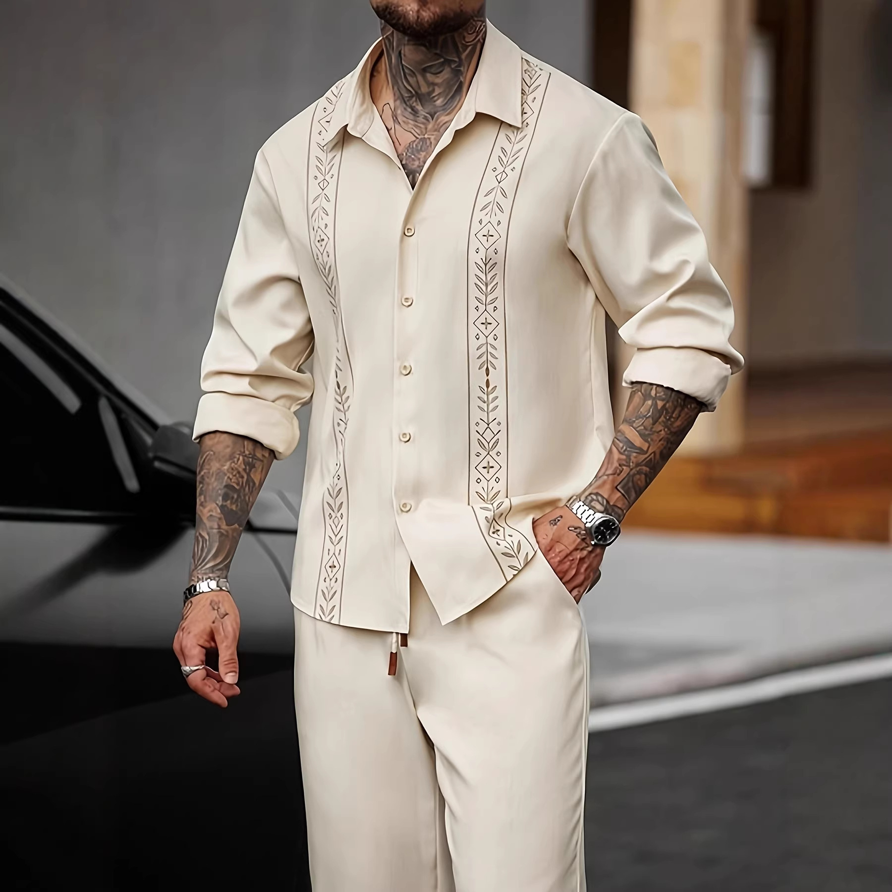 Completo uomo due pezzi stile etnico africano avorio_voghion.com
