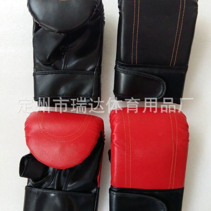 Ventas de fábrica pulgar-fugas guantes de boxeo Sanda adultos niños luchando Muay Thai guantes de boxeo Sanda entrenamiento mano