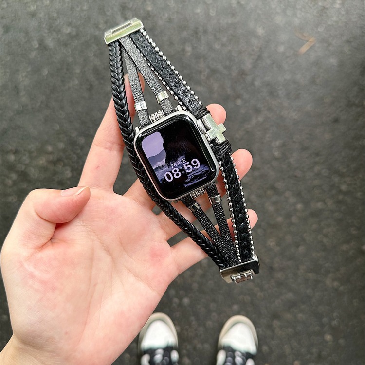 For applewatch s9 Apple Watch with iwatch87654 Generation SE Leather Creative Bracelet for Men and Women