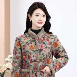 一件代发网红爆款时尚保暖加绒立领盘扣外套中年妈妈大码百搭棉袄