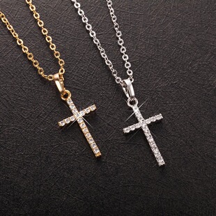 Europe and the United States cross-border alloy jewelry rhinestone inlaid cross necklace simple fashion cross pendant necklace wholesale