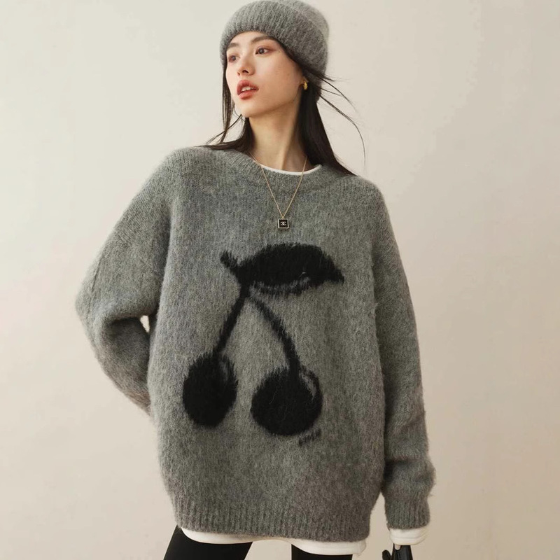 Cow Plush Pullover New Top Mid-length Sweater Women's Outer Wear Loose Autumn and Winter Lazy Style Loose Knitted Sweater