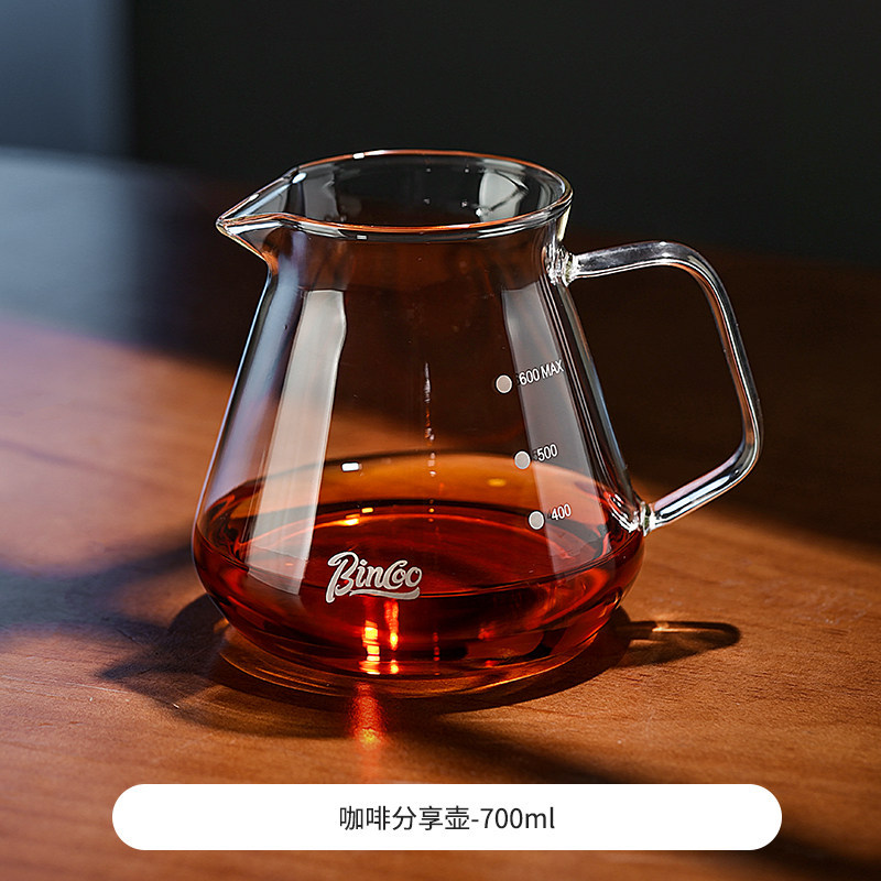 Juego de cafetera de descarga manual de Bincoo, olla para compartir con patrón vertical de vidrio, olla de nube con tapa, juego de taza con filtro de café