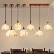 新款中古风餐厅吊灯三头圆盘卧室布艺走廊过道书房高级感单头吊灯