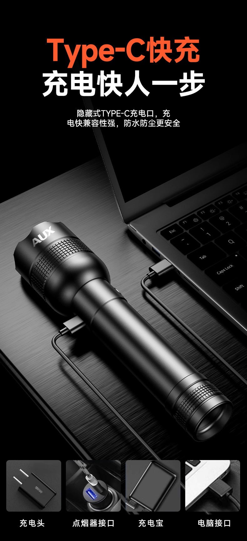 Flashlight, Small, Portable, Strong Light, Rechargeable, Focused, Ultra-Bright, Outdoor Mountaineering, Household, Telescopic, Large Capacity