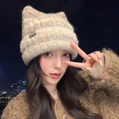冬季百搭帽子女款保暖加厚护耳帽可爱甜美猫耳朵针织帽时尚毛线帽