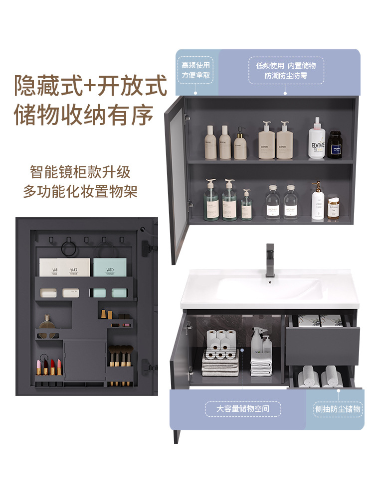 Espacio de aluminio baño gabinete combinación de cerámica integrado montado en la pared lavabo baño lavabo lavado Mesa pequeño apartamento